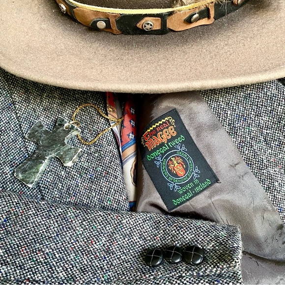 Irish BOYFRIEND BLAZER REAL MAGEED Donegal tweed wool blazer W equestrian vibe - Picture 5 of 16